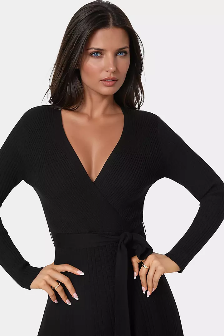 slim fit dress slacks Dark Green Bell Sleeve Rib Sweater