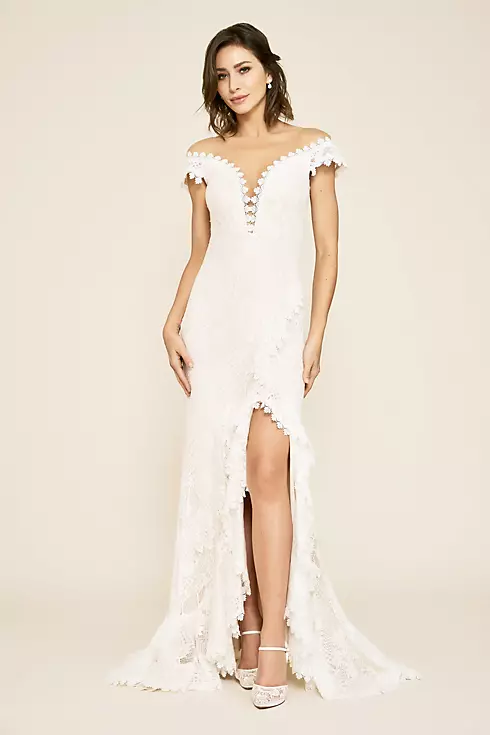 Joliet Ruffle Slit Lace Sheath Wedding Dress Image 1