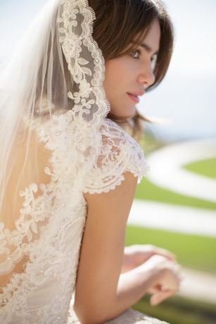 Floral Lace-Trimmed Tulle Veil with Comb