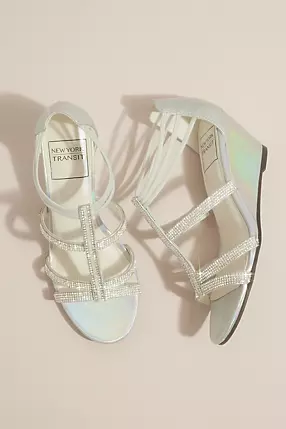 Crystal-Embellished Strappy Wedges | David's Bridal Crystal-Embellished Strappy Wedges | David's Bridal