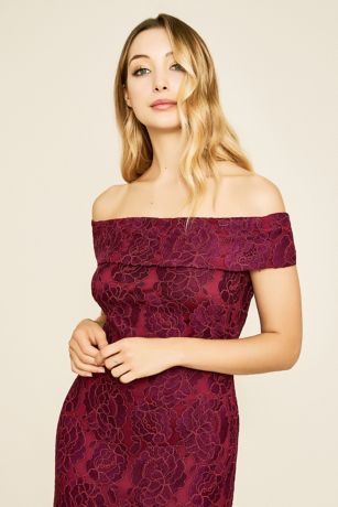 Off the Shoulder Gown Tadashi Shoji Lace Dress