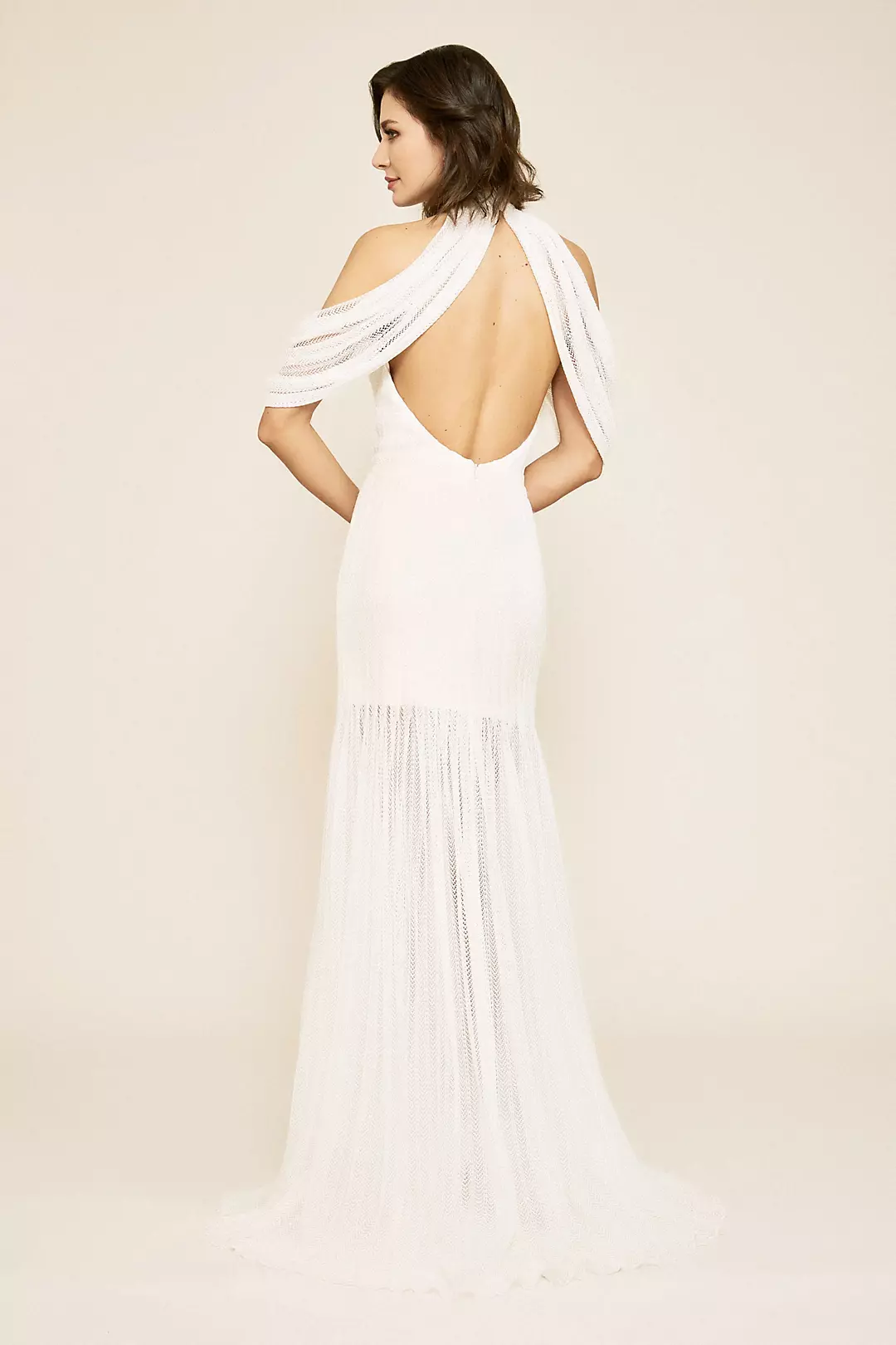 Cold Shoulder Crochet Lace Sheath Wedding Dress Image 2