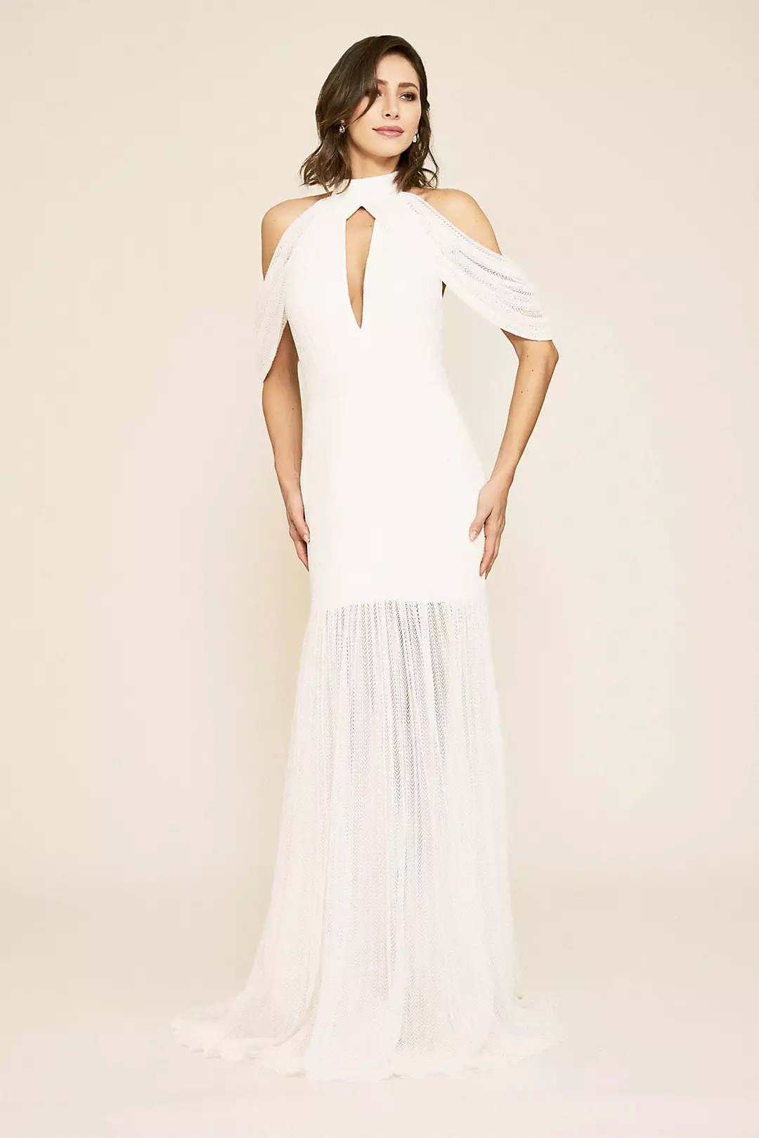 Cold Shoulder Crochet Lace Sheath Wedding Dress Image