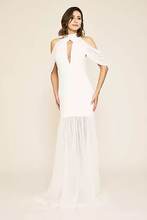 Cold Shoulder Crochet Lace Sheath Wedding Dress Image 1