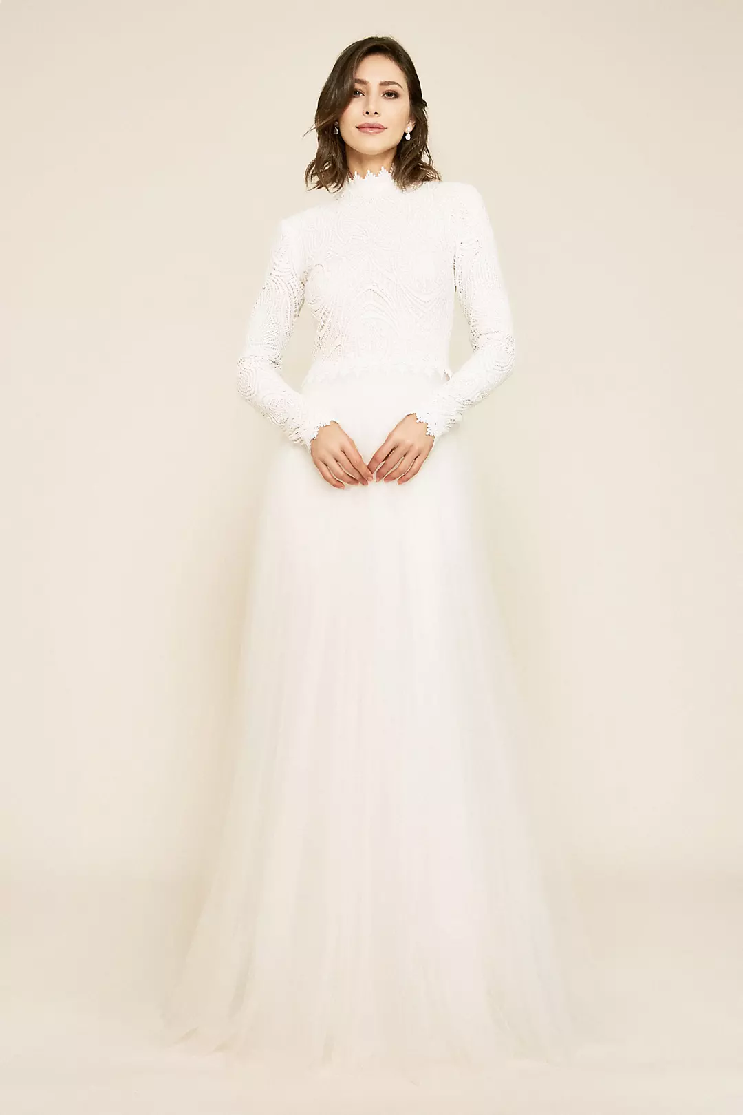 Emine Long Sleeve Embroidered Tulle Wedding Gown Image