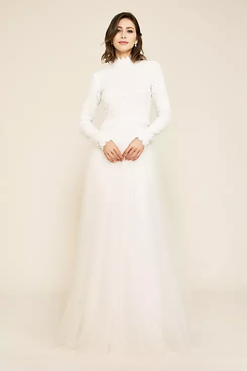 Emine Long Sleeve Embroidered Tulle Wedding Gown Image 1