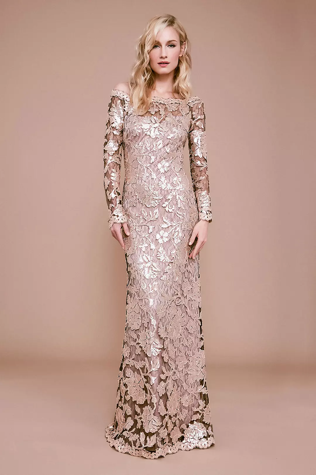 Ophelia Long Sleeve Sequin Applique Lace Gown Image