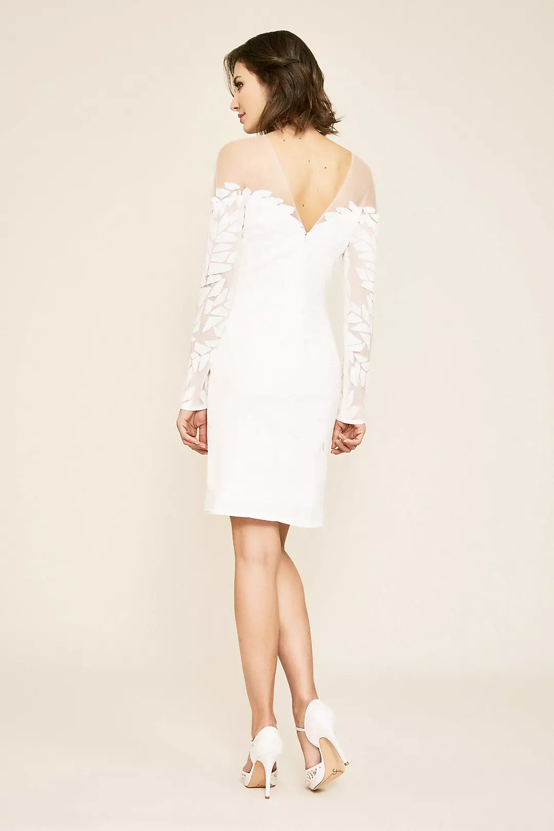 Short Sequin Lace Motif Long Sleeve Wedding Dress Image 2