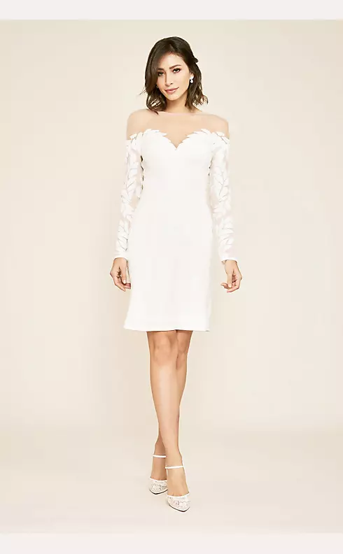 Short Sequin Lace Motif Long Sleeve Wedding Dress Image 1