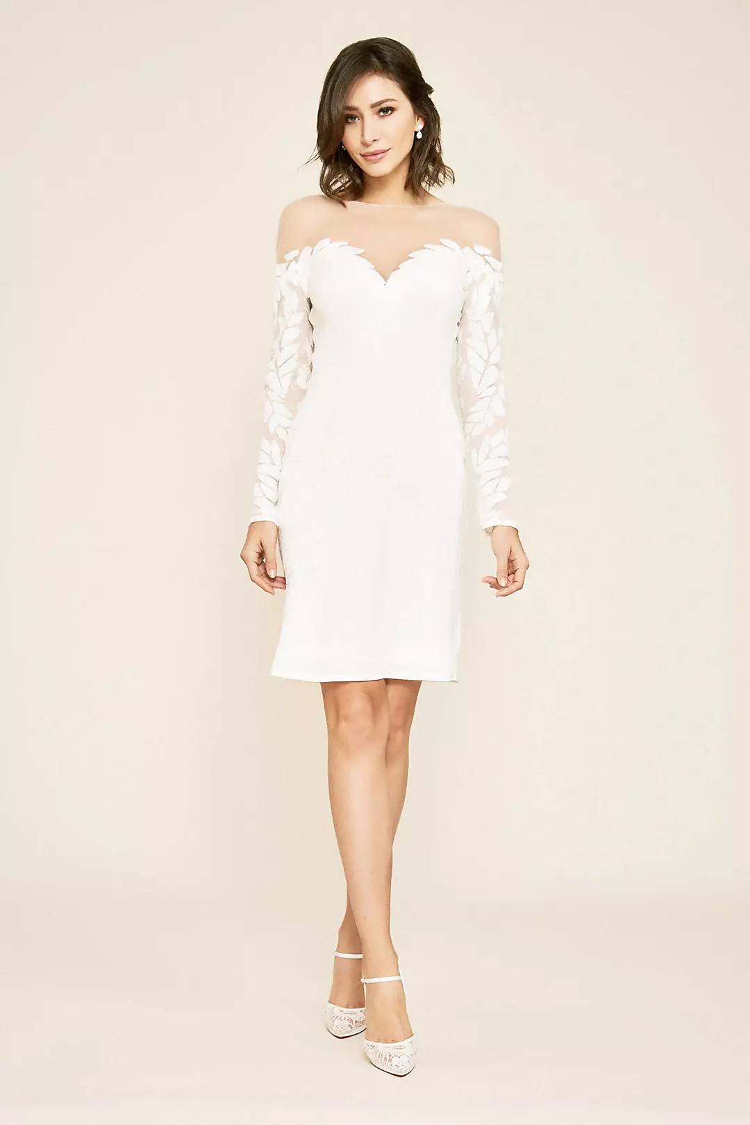 Short Sequin Lace Motif Long Sleeve Wedding Dress Image