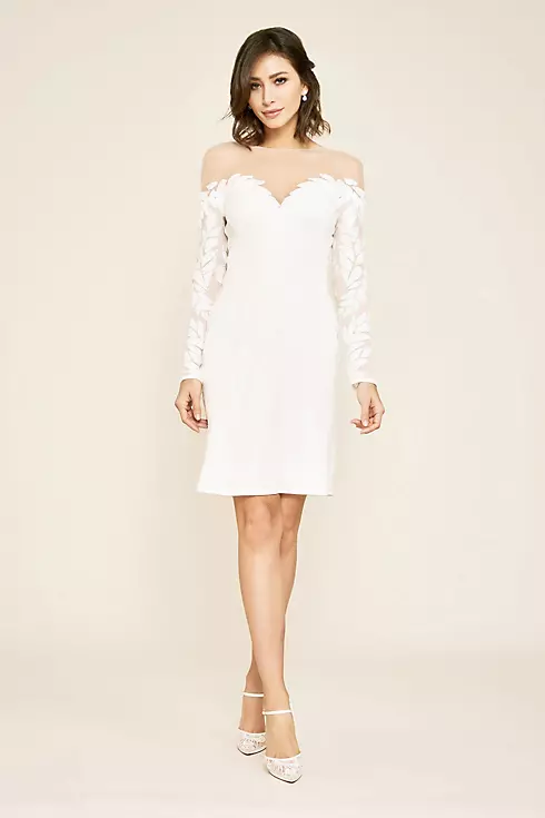 Short Sequin Lace Motif Long Sleeve Wedding Dress Image 1