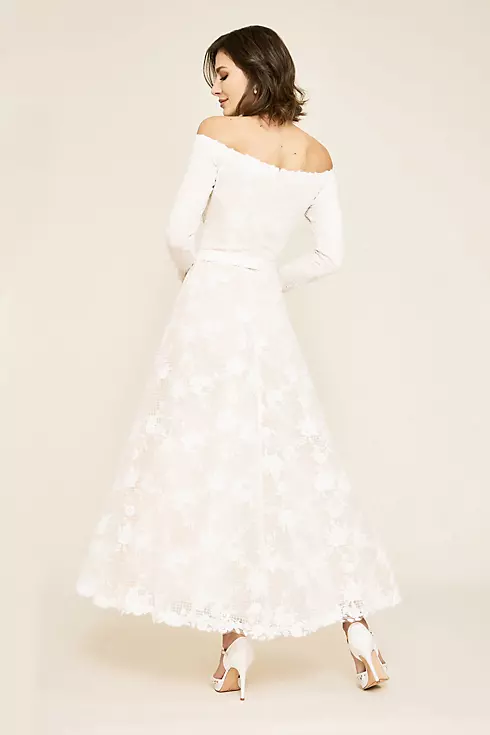 Long Sleeve Floral Lace Tea-Length Wedding Dress Image 2