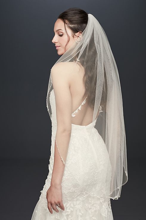Delicate Pearl and Crystal Cluster Mid-Length Veil Image 2