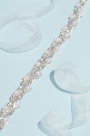 Crystal and Pearl Florets Sash with Pave Halo