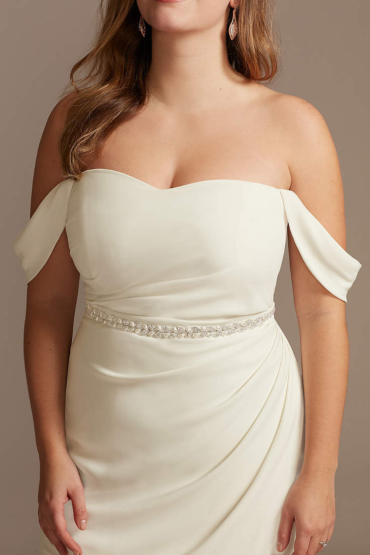 Stunning  Bridal Crystal Sash Rhinestone Pearl Beaded Silver Wedding Dress Belt 