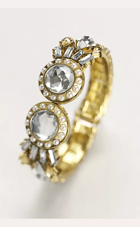 Crystal and Pearl Encrusted Hinge Bracelet Image 1