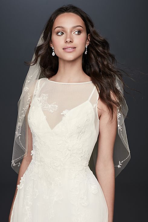 Floral Embroidered Raw-Edge Mid-Length Veil Image