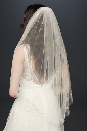 Floral Embroidered Raw-Edge Mid-Length Veil | David's Bridal