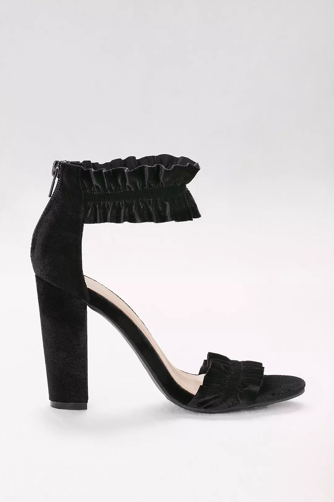 Ruffled Velvet Ankle-Strap Heels  Image 3