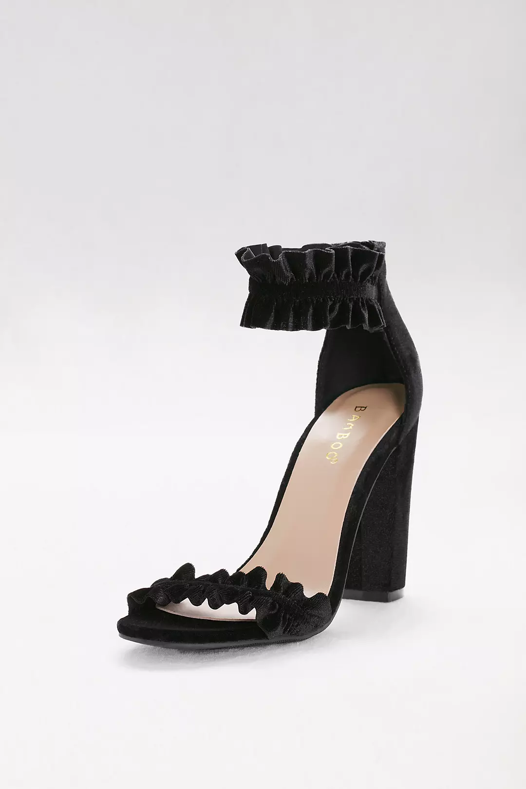 Ruffled Velvet Ankle-Strap Heels  Image