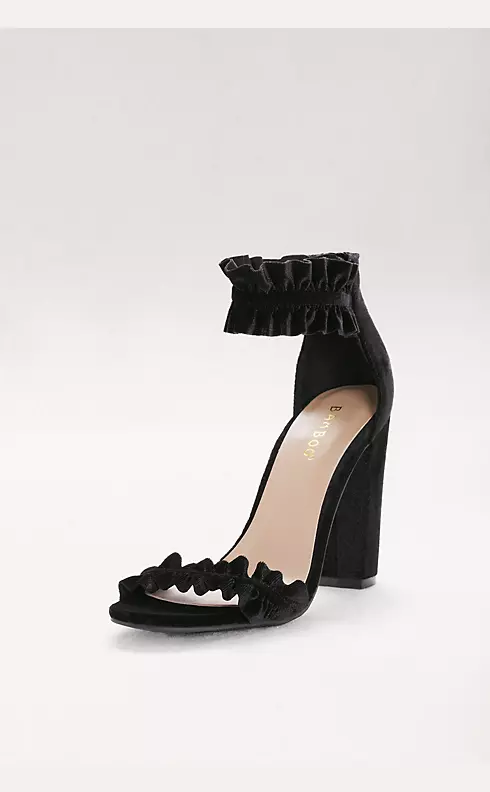 Ruffled Velvet Ankle-Strap Heels  Image 1
