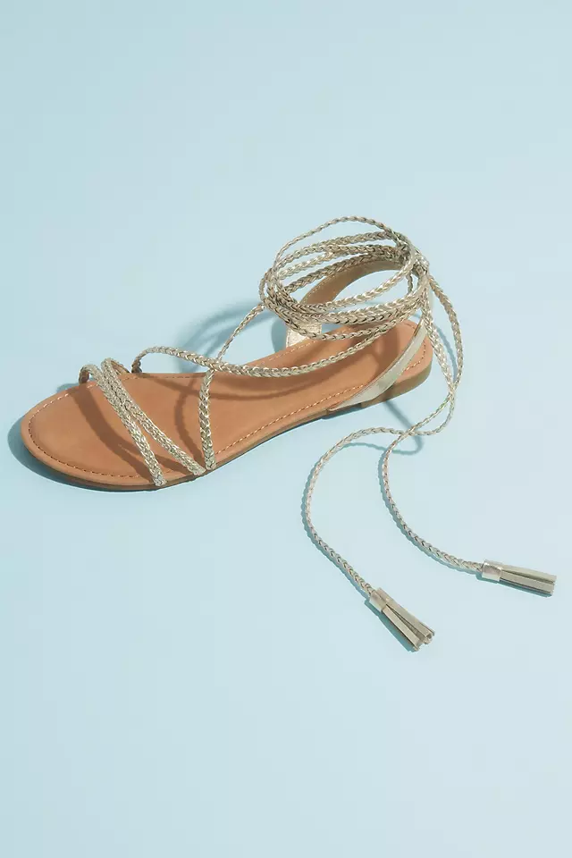 Metallic Lace-Up Tassel Flat Gladiator Sandals Image