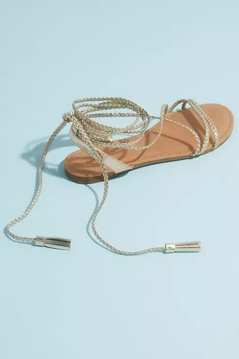 Metallic Lace-Up Tassel Flat Gladiator Sandals Image 2