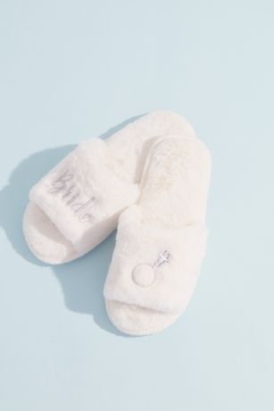 White Slippers (Fuzzy Bride Slide Slippers)