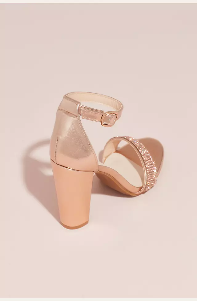 Crystal-Strap Metallic Block Heel Sandals Image 3