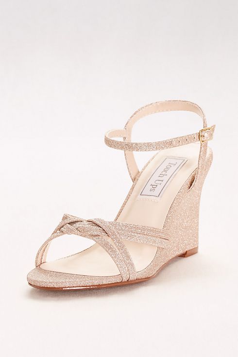 Woven-Strap Glitter Wedges  Image 1