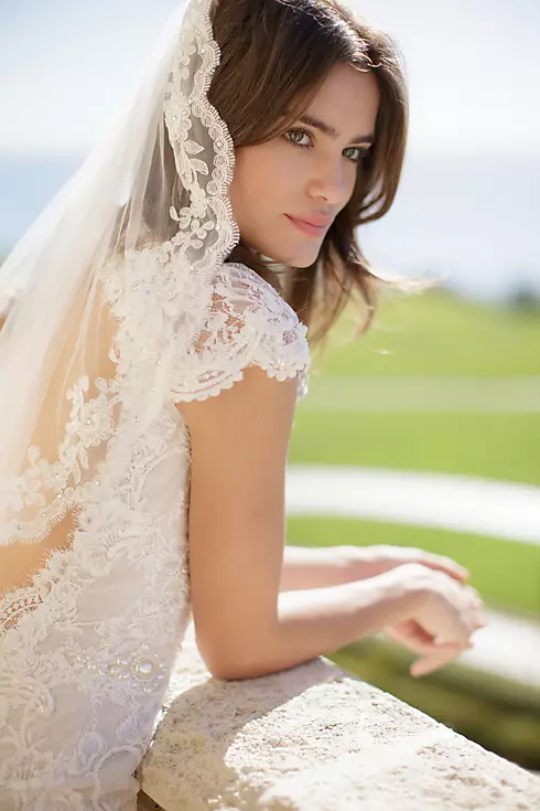 Floral Lace-Trimmed Tulle Veil with Comb Image 2