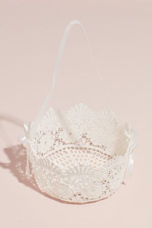 Cutout Flower Girl Basket with Bow Ribbon Handle
