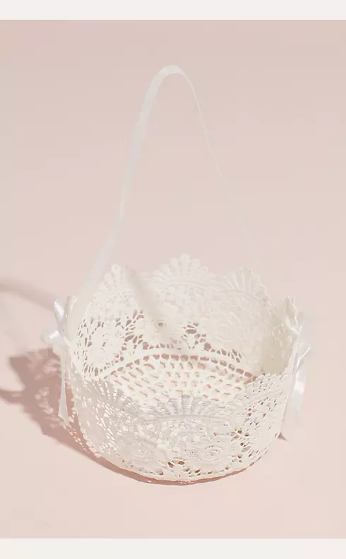Cutout Flower Girl Basket with Bow Ribbon Handle Image 1