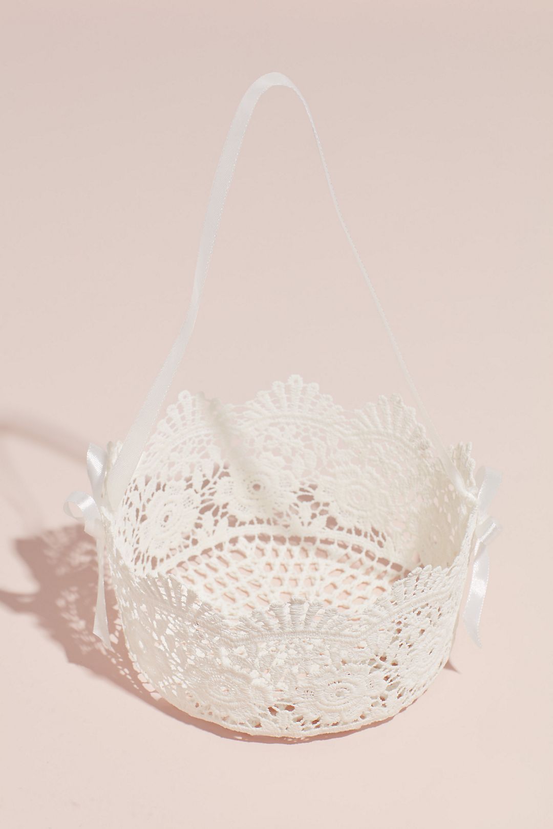Cutout Flower Girl Basket with Bow Ribbon Handle Image