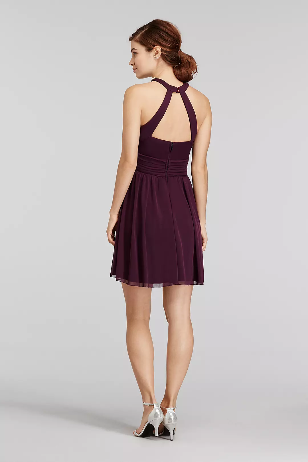 Pearl Trimed Halter Dress with Illusion Neckline Image 2