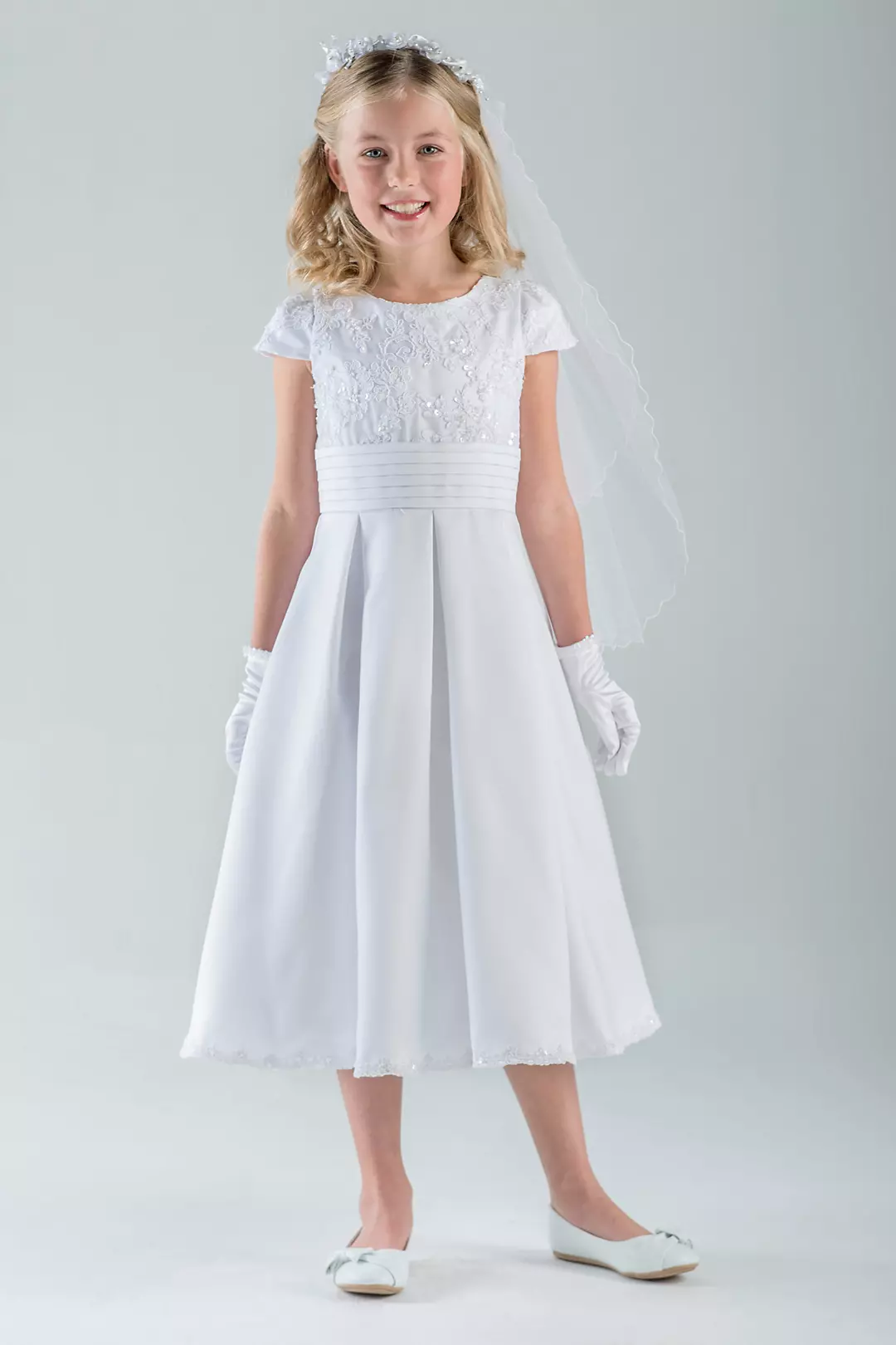 Embellished Cummerbund Tea-Length Communion Dress Image