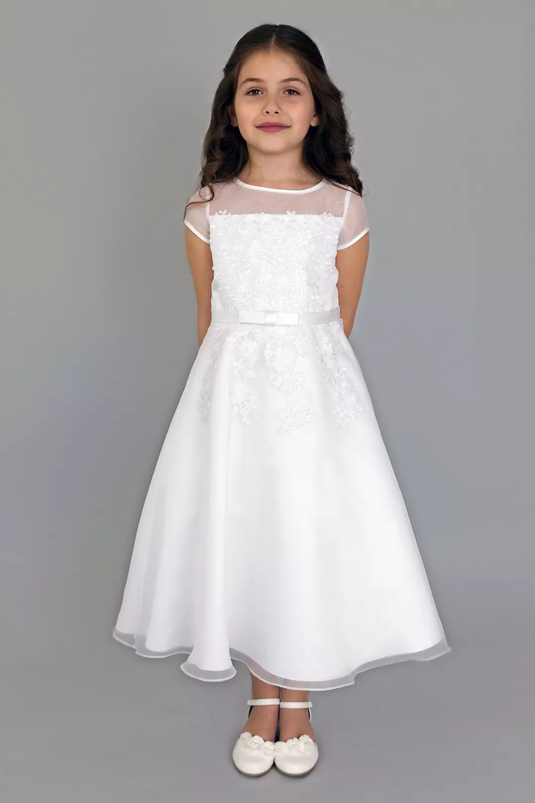 Illusion Cap Sleeve Fit-and-Flare Communion Dress Image