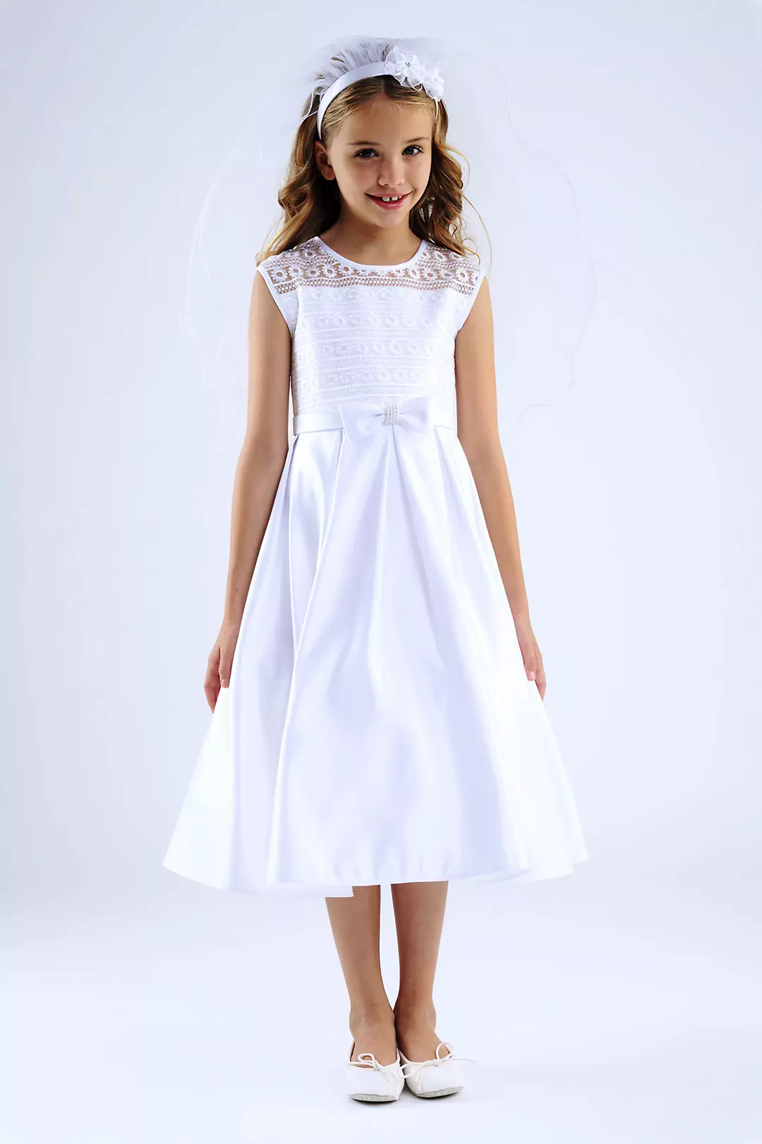 Sleeveless Embroidered Illusion Dress with Bow Image