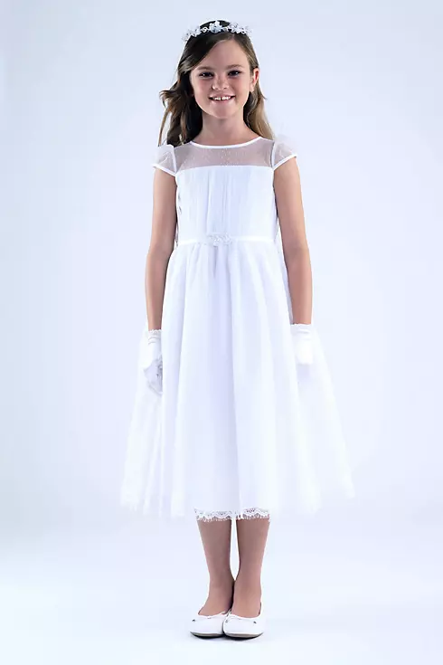 Point D'Esprit Sheer Neck Communion Dress with Bel Image 1
