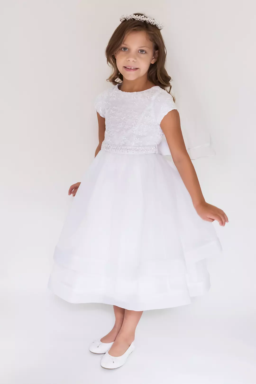 Double Layer Short Sleeve Organza and Lace Dress Image