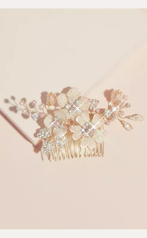 Pearl Crystal and Bead Gilded Flower Hair Comb Image 1