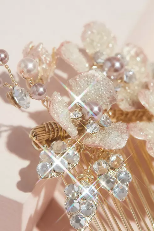 Pearl Crystal and Bead Gilded Flower Hair Comb Image 2