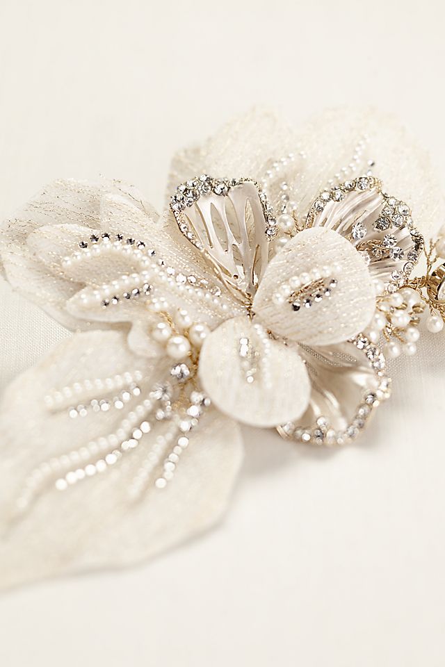 Floral Headpiece with Pearls and Crystals Image 3
