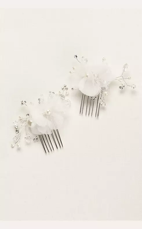 Organza Flower and Crystal Comb Set Image 2