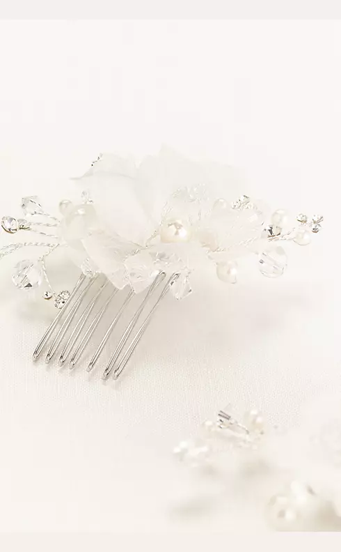 Organza Flower and Crystal Comb Set Image 1