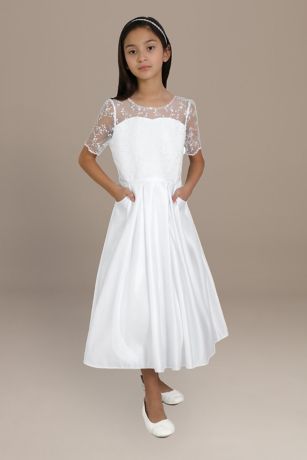 Tea Length Ballgown Short Sleeves Dress - US Angels