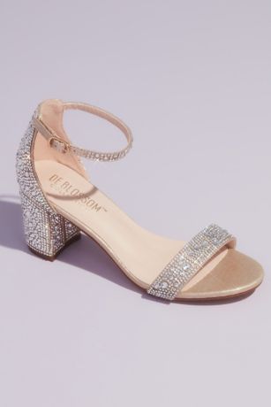 Blossom Ivory;Pink Heeled Sandals (Allover Crystal Glitter Block Heel Sandals)