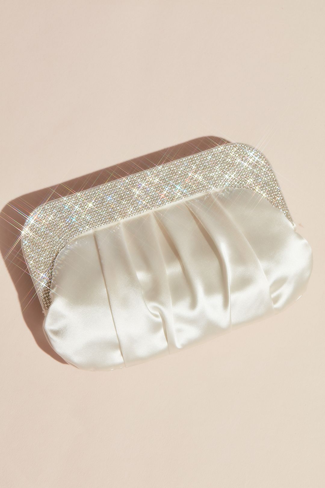 Pleated Satin Clutch with Crystal Handle Image 3