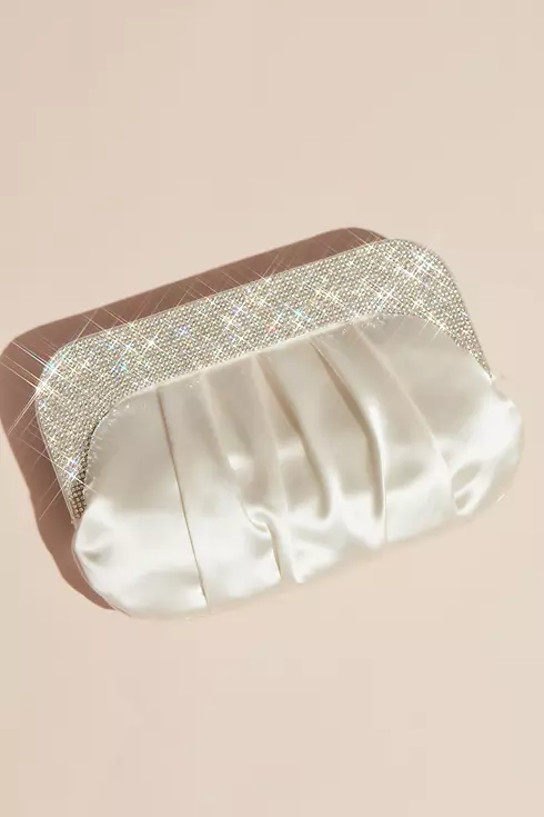 Pleated Satin Clutch with Crystal Handle Image 1