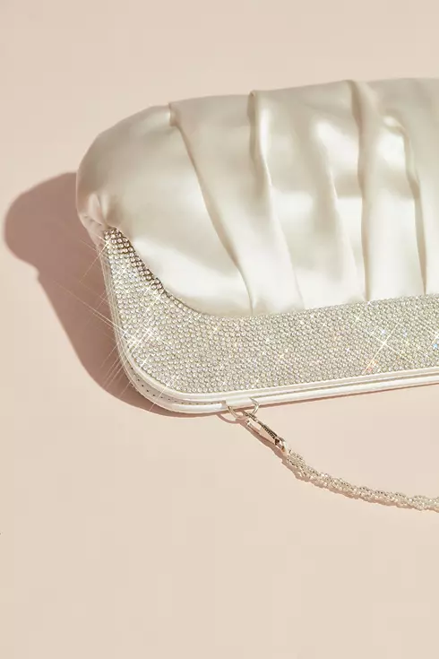 Pleated Satin Clutch with Crystal Handle Image 2